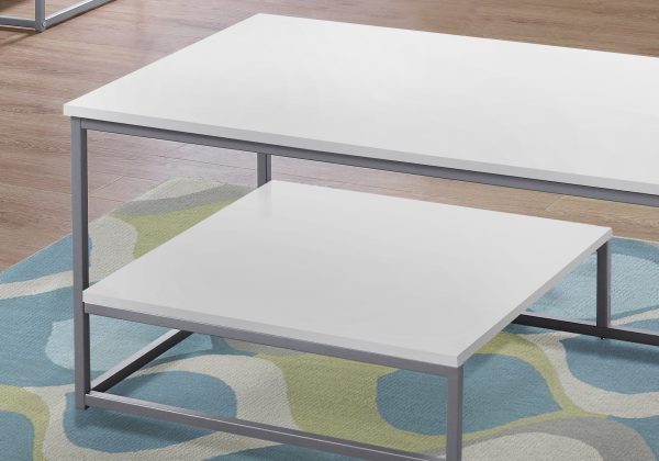 Set of Three 42  White And Silver Metal Coffee Table With Shelf For Cheap