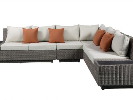 Beige Polyester Modular L Shaped Four Piece Standard With Console And Toss Pillows Hot on Sale