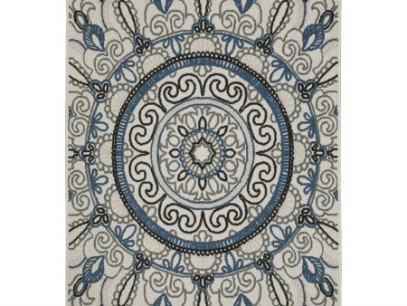 10  X 13  Blue and Beige Geometric Stain Resistant Indoor Outdoor Area Rug Online Sale