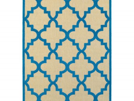 7  X 10  Blue and Beige Geometric Stain Resistant Indoor Outdoor Area Rug Online Sale