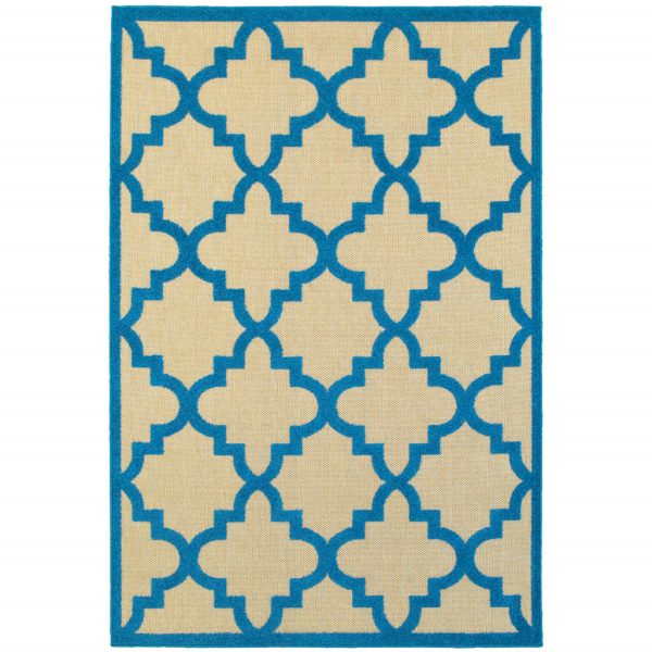 7  X 10  Blue and Beige Geometric Stain Resistant Indoor Outdoor Area Rug Online Sale