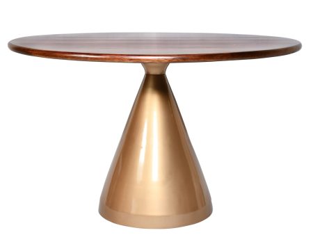 48  Brown And Gold Rounded Solid Wood And Iron Pedestal Base Dining Table Online now