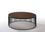 Modern Walnut and Black Metal Rods Round Coffee Table Online now