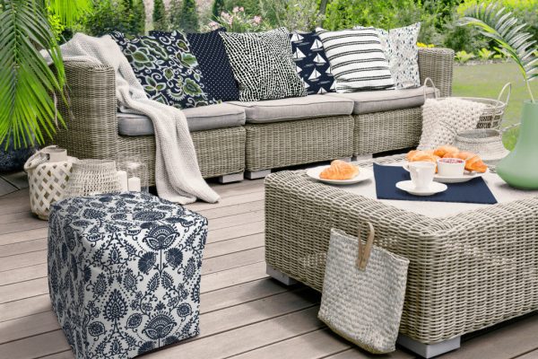 17  Blue Polyester Cube Indoor Outdoor Pouf Ottoman Sale