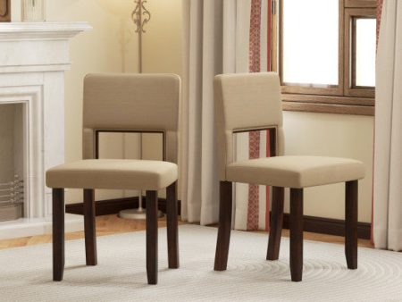 Set of 2 Wooden Dining Chair with Acacia Wood Frame Padded Seat and Back-Beige Online Sale