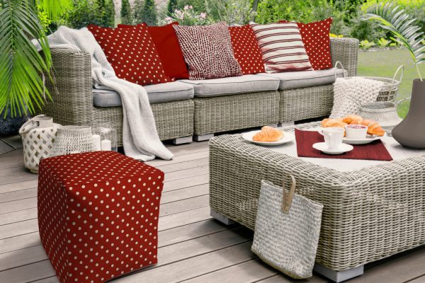 17  Red Polyester Cube Polka Dots Indoor Outdoor Pouf Ottoman Fashion