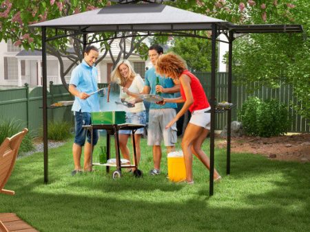 10.5 x 5 FT Grill Gazebo with Side Awning and Double-Tiered Top-Gray on Sale