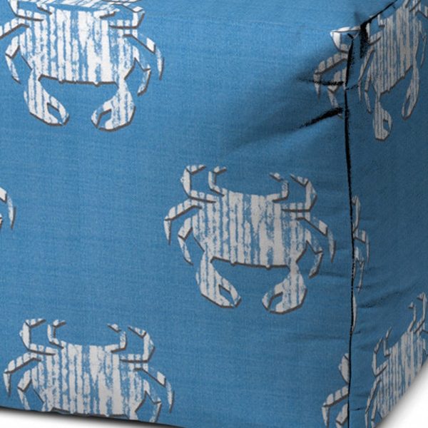 17  Blue and White Polyester Cube Crab Outdoor Pouf Ottoman on Sale