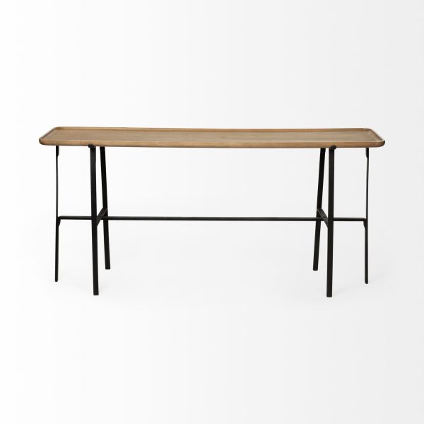 14  Brown and Black Solid Wood Trestle Console Table For Cheap