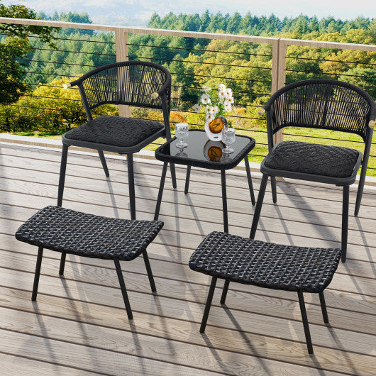 All Weather Outdoor Ottomans Set Patio Footrest Seats Set with Sturdy Metal Legs -Brown Fashion