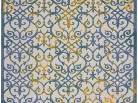 10  X 13  Ivory And Blue Damask Non Skid Indoor Outdoor Area Rug Cheap