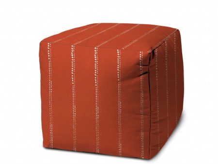 17  Orange Polyester Cube Striped Indoor Outdoor Pouf Ottoman Discount