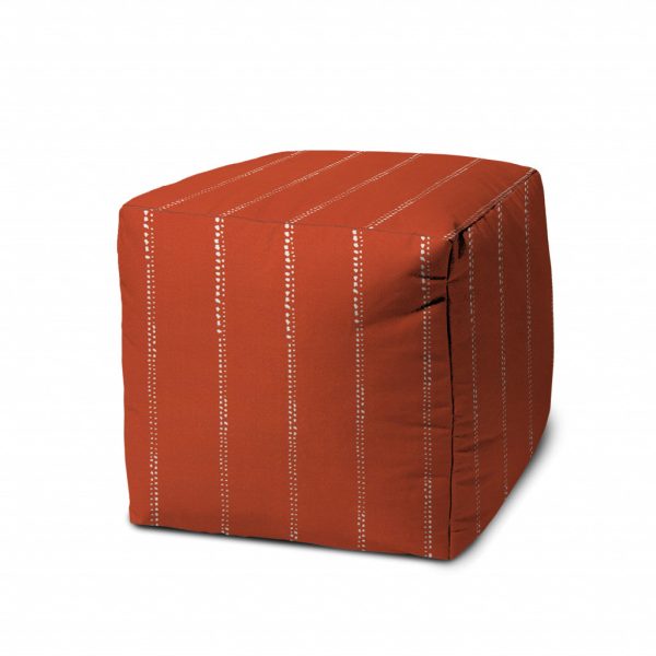 17  Orange Polyester Cube Striped Indoor Outdoor Pouf Ottoman Discount