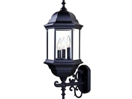 Three Light Matte Black Domed Glass Lantern Wall Light Online