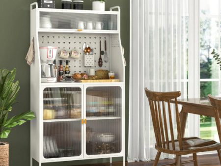 5-Tier Metal Baker s Rack with See-through Flip-up Door and Pegboard-White For Cheap