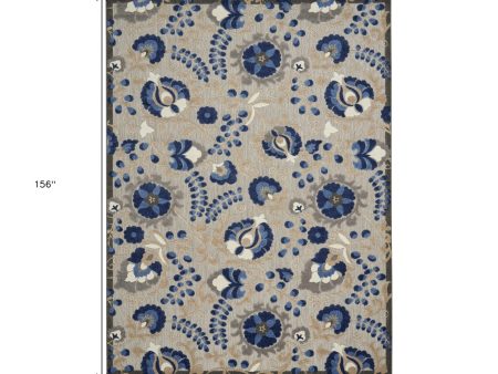 10  X 13  Natural And Blue Toile Non Skid Indoor Outdoor Area Rug Hot on Sale