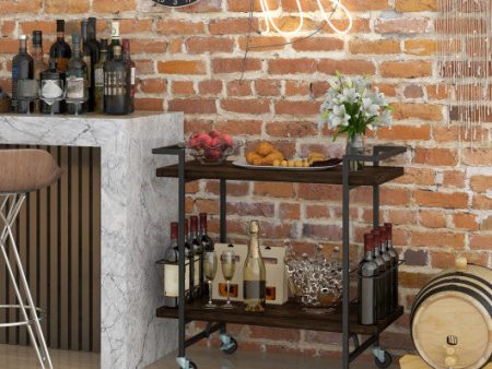 2-Tier Home Bar Cart with Lockable Wheels and Heavy-Duty Metal Frame-Rustic Brown on Sale