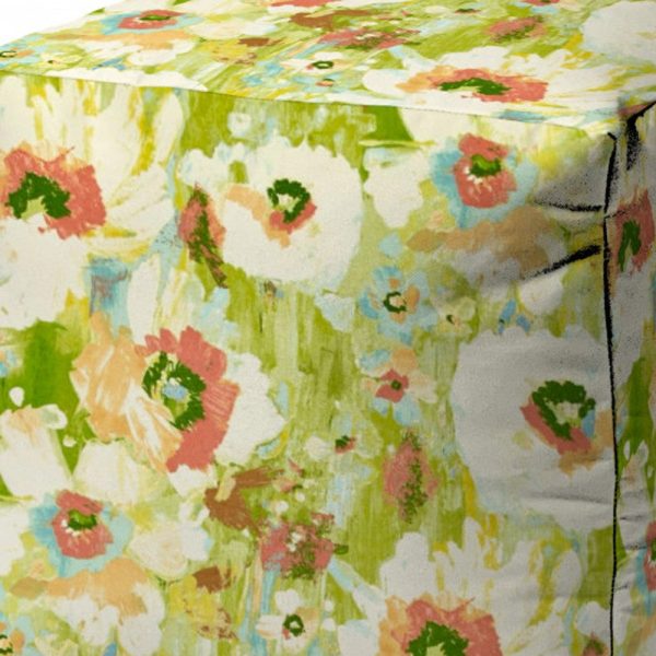 17  Green Polyester Cube Floral Indoor Outdoor Pouf Ottoman Fashion