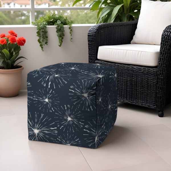 17  Blue Polyester Cube Geometric Indoor Outdoor Pouf Ottoman Hot on Sale