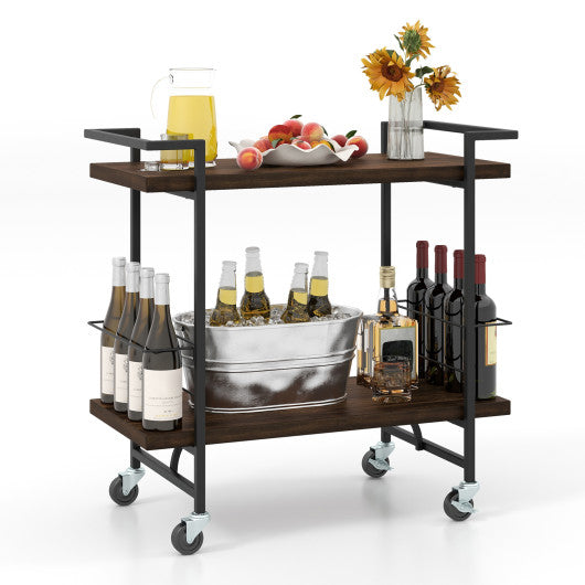 2-Tier Home Bar Cart with Lockable Wheels and Heavy-Duty Metal Frame-Rustic Brown on Sale