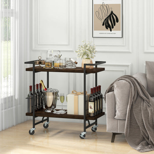 2-Tier Home Bar Cart with Lockable Wheels and Heavy-Duty Metal Frame-Rustic Brown on Sale