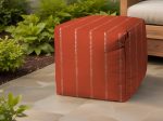 17  Orange Polyester Cube Striped Indoor Outdoor Pouf Ottoman Discount