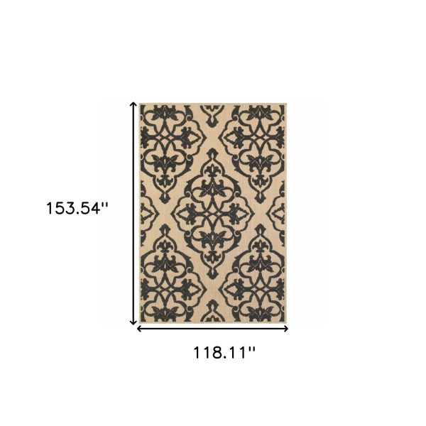 10  X 13  Beige and Black Oriental Stain Resistant Indoor Outdoor Area Rug Hot on Sale