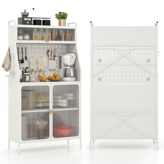 5-Tier Metal Baker s Rack with See-through Flip-up Door and Pegboard-White For Cheap