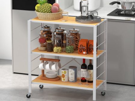 3-Tier Foldable Shelving Unit with Detachable Wheels and Adjustable Shelves-Natural Cheap