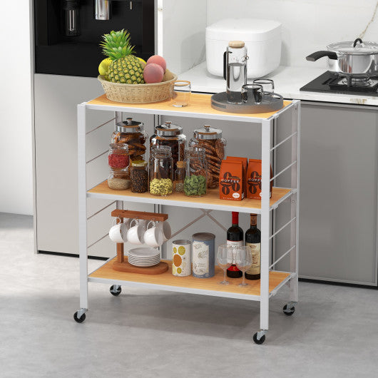 3-Tier Foldable Shelving Unit with Detachable Wheels and Adjustable Shelves-Natural Cheap