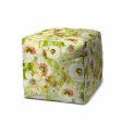 17  Green Polyester Cube Floral Indoor Outdoor Pouf Ottoman Fashion