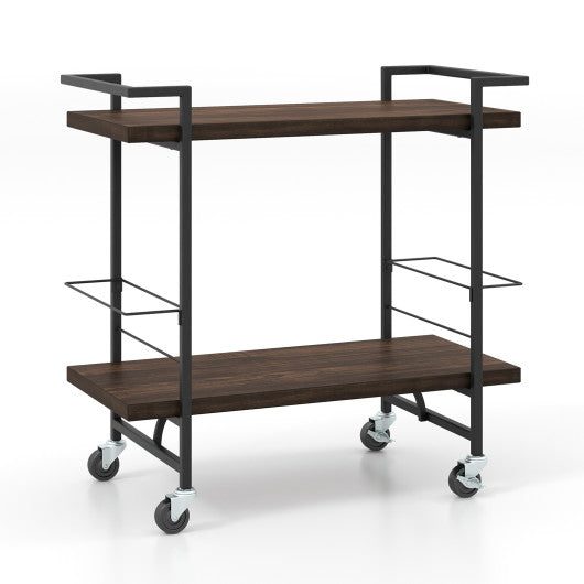 2-Tier Home Bar Cart with Lockable Wheels and Heavy-Duty Metal Frame-Rustic Brown on Sale