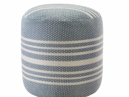 20  Blue Polyester Round Striped Indoor Outdoor Pouf Ottoman Cheap