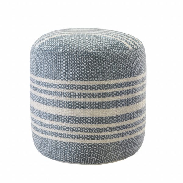 20  Blue Polyester Round Striped Indoor Outdoor Pouf Ottoman Cheap