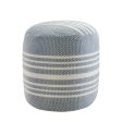 20  Blue Polyester Round Striped Indoor Outdoor Pouf Ottoman Cheap