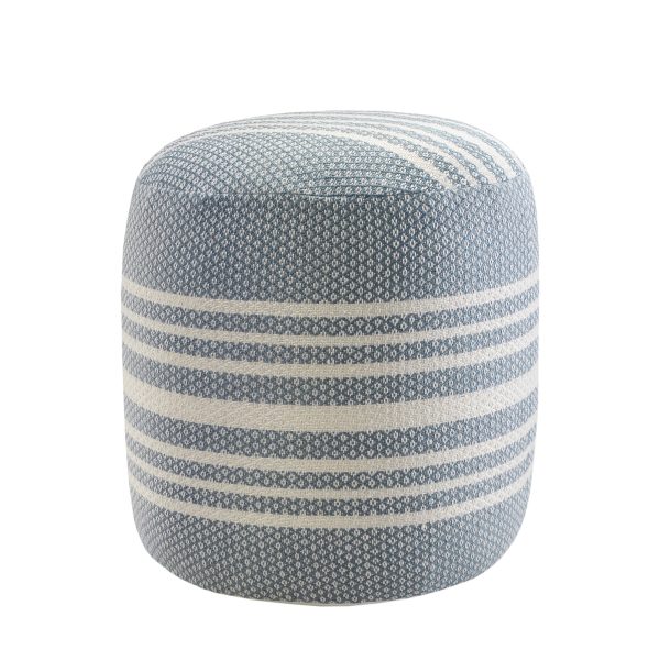 20  Blue Polyester Round Striped Indoor Outdoor Pouf Ottoman Cheap