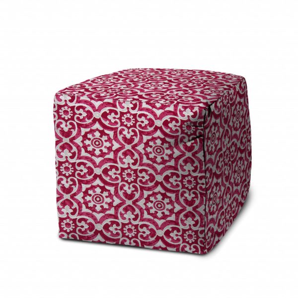 17  Pink Polyester Cube Indoor Outdoor Pouf Ottoman on Sale