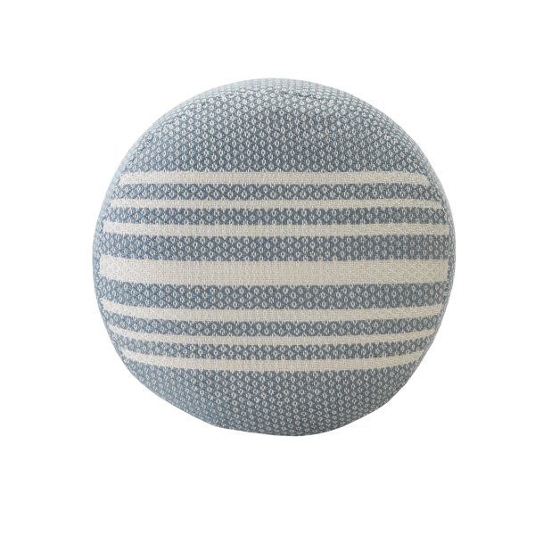 20  Blue Polyester Round Striped Indoor Outdoor Pouf Ottoman Cheap