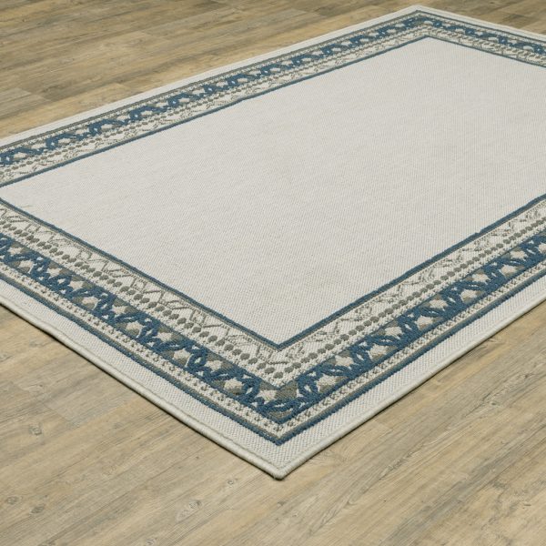 10  X 13  Blue and Beige Stain Resistant Indoor Outdoor Area Rug Cheap