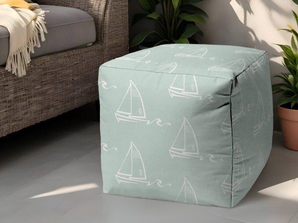 17  Green Polyester Cube Indoor Outdoor Pouf Ottoman For Sale