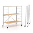 3-Tier Foldable Shelving Unit with Detachable Wheels and Adjustable Shelves-Natural Cheap