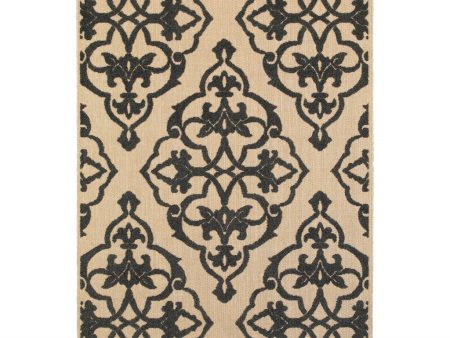 10  X 13  Beige and Black Oriental Stain Resistant Indoor Outdoor Area Rug Hot on Sale