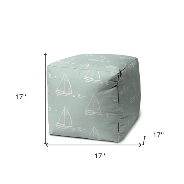 17  Green Polyester Cube Indoor Outdoor Pouf Ottoman For Sale