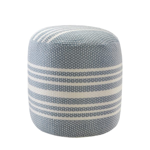 20  Blue Polyester Round Striped Indoor Outdoor Pouf Ottoman Cheap