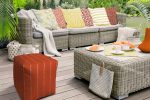 17  Orange Polyester Cube Striped Indoor Outdoor Pouf Ottoman Discount