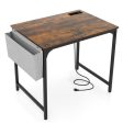 32 Inch Home Office Desk with Charging Station Storage Bag and Headphone Hook-Rustic Brown Online now