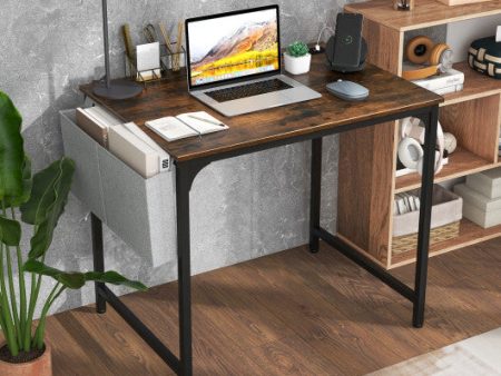 32 Inch Home Office Desk with Charging Station Storage Bag and Headphone Hook-Rustic Brown Online now