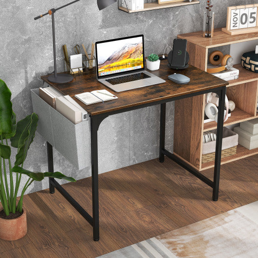 32 Inch Home Office Desk with Charging Station Storage Bag and Headphone Hook-Rustic Brown Online now