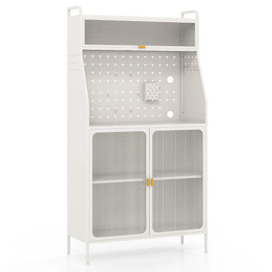 5-Tier Metal Baker s Rack with See-through Flip-up Door and Pegboard-White For Cheap