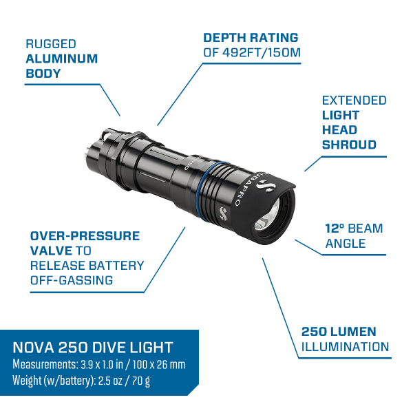 Scubapro Nova 250 Dive Light   Torch - 250 Lumens Supply